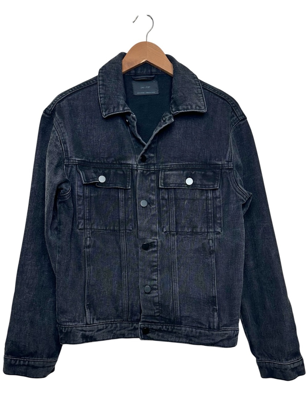 OAK + FORT Oversized Washed Black Denim Jacket Size XS Cotton Unisex Button Up